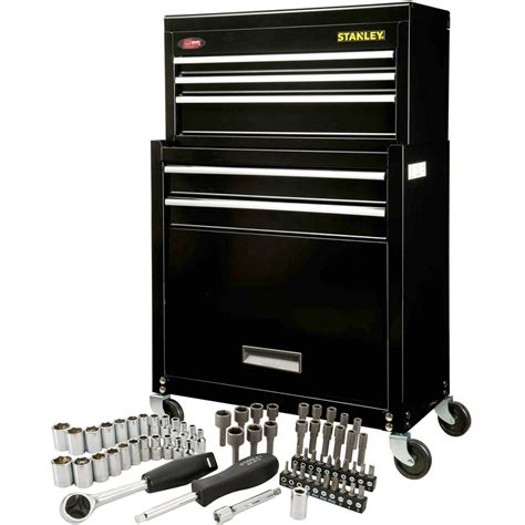 stanley black 2 drawer metal tool box|stanley rolling tool chest box.